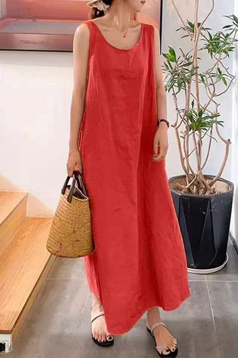 Kaynafashions - Casual Simplicity Solid Pocket O Neck Sleeveless Dress Dresses(6 Colors)