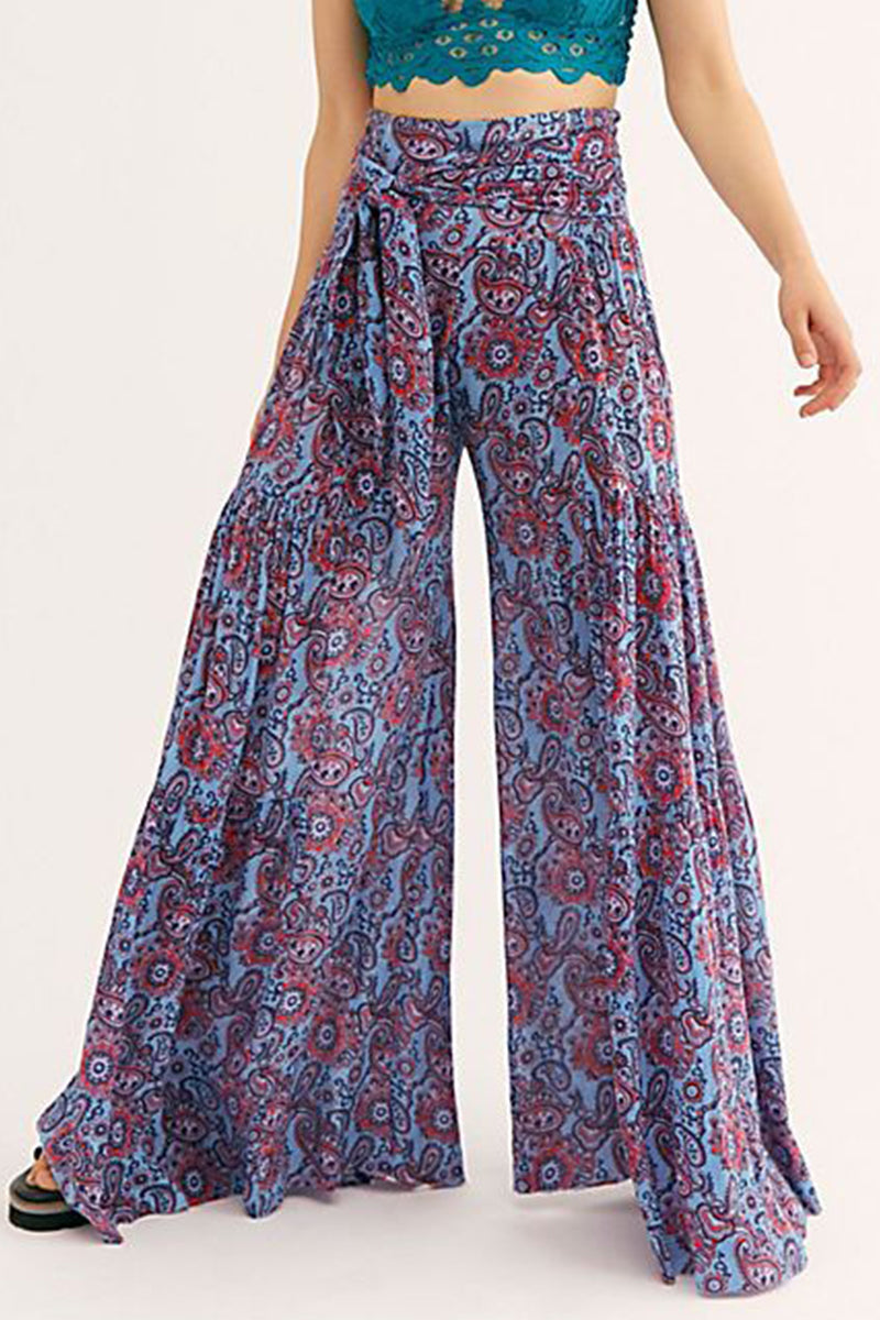 Kaynafashions - Casual Street Print Fold Loose High Waist Wide Leg Bottoms(21 Colors)