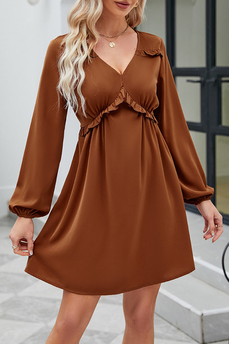 Kaynafashions - Sweet Elegant Solid Patchwork V Neck A Line Dresses