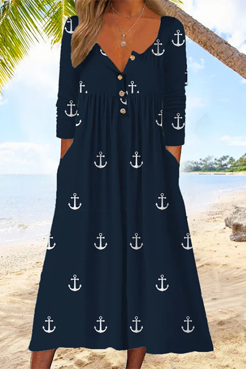 Kaynafashions - Casual College Color Block Pocket Buckle V Neck Dresses