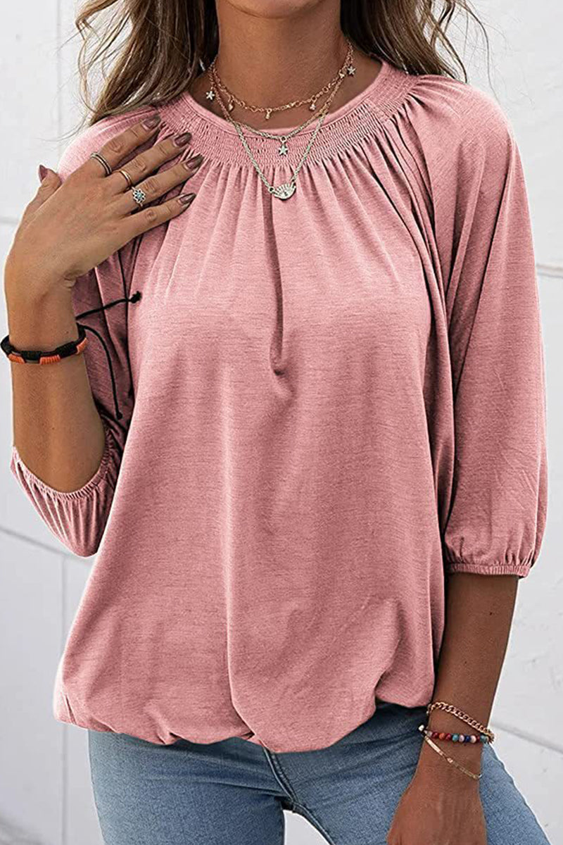 Kaynafashions - Casual Solid Solid Color O Neck Tops(9 Colors)