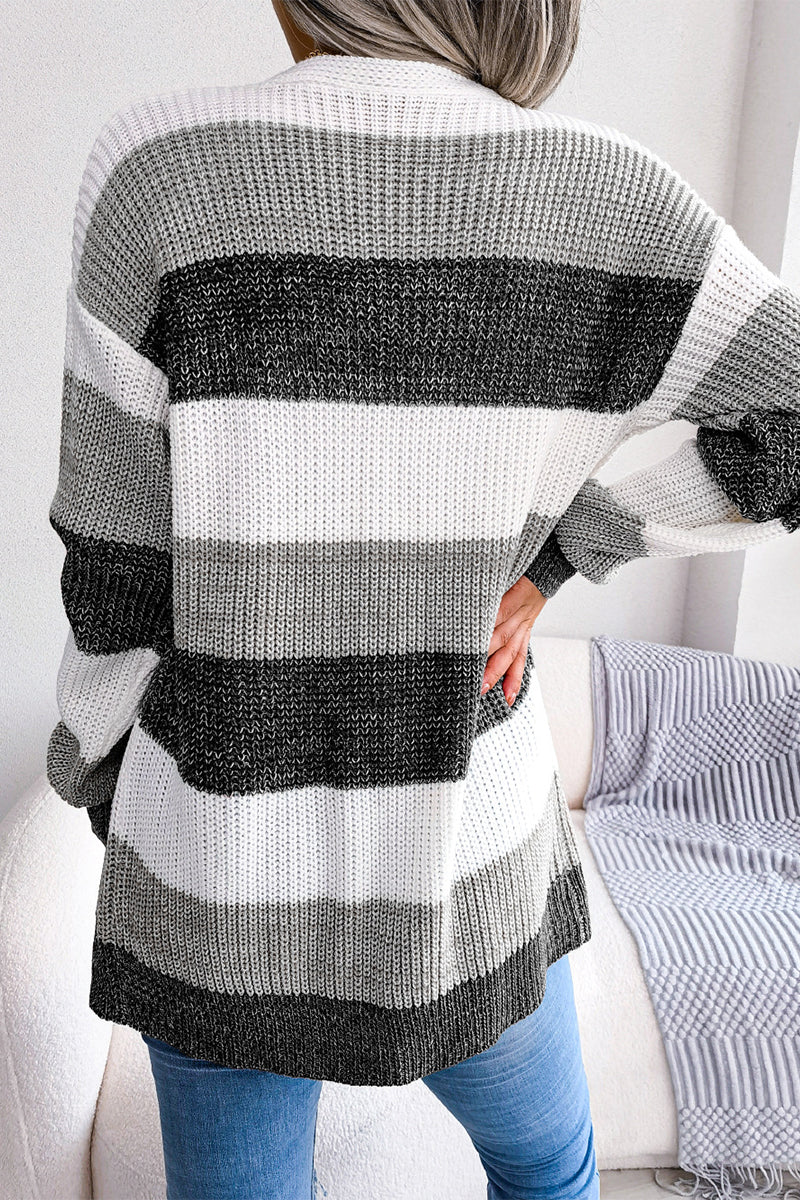Kaynafashions - Street Striped Contrast Cardigan Collar Tops