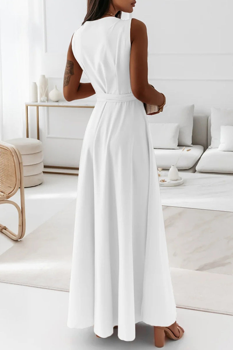 Kaynafashions - Celebrities Elegant Solid With Belt V Neck Evening Dress Dresses