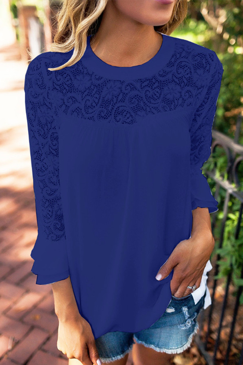 Kaynafashions - Casual Solid Lace O Neck Tops