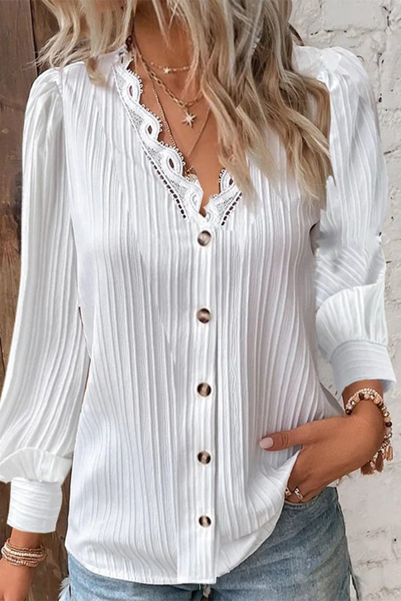 Kaynafashions - Casual Solid Buttons V Neck Tops