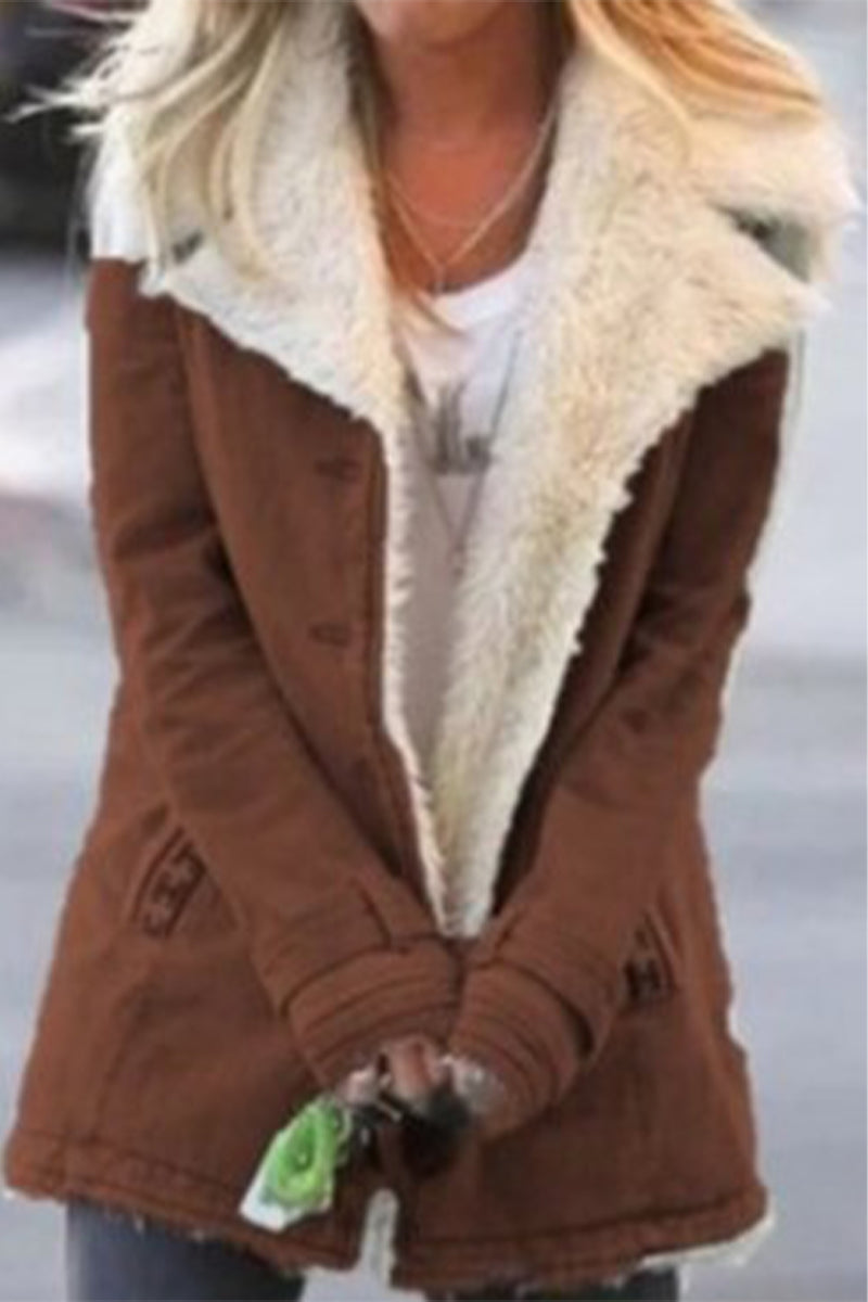 Kaynafashions - Elegant Solid Buttons Turndown Collar Outerwear