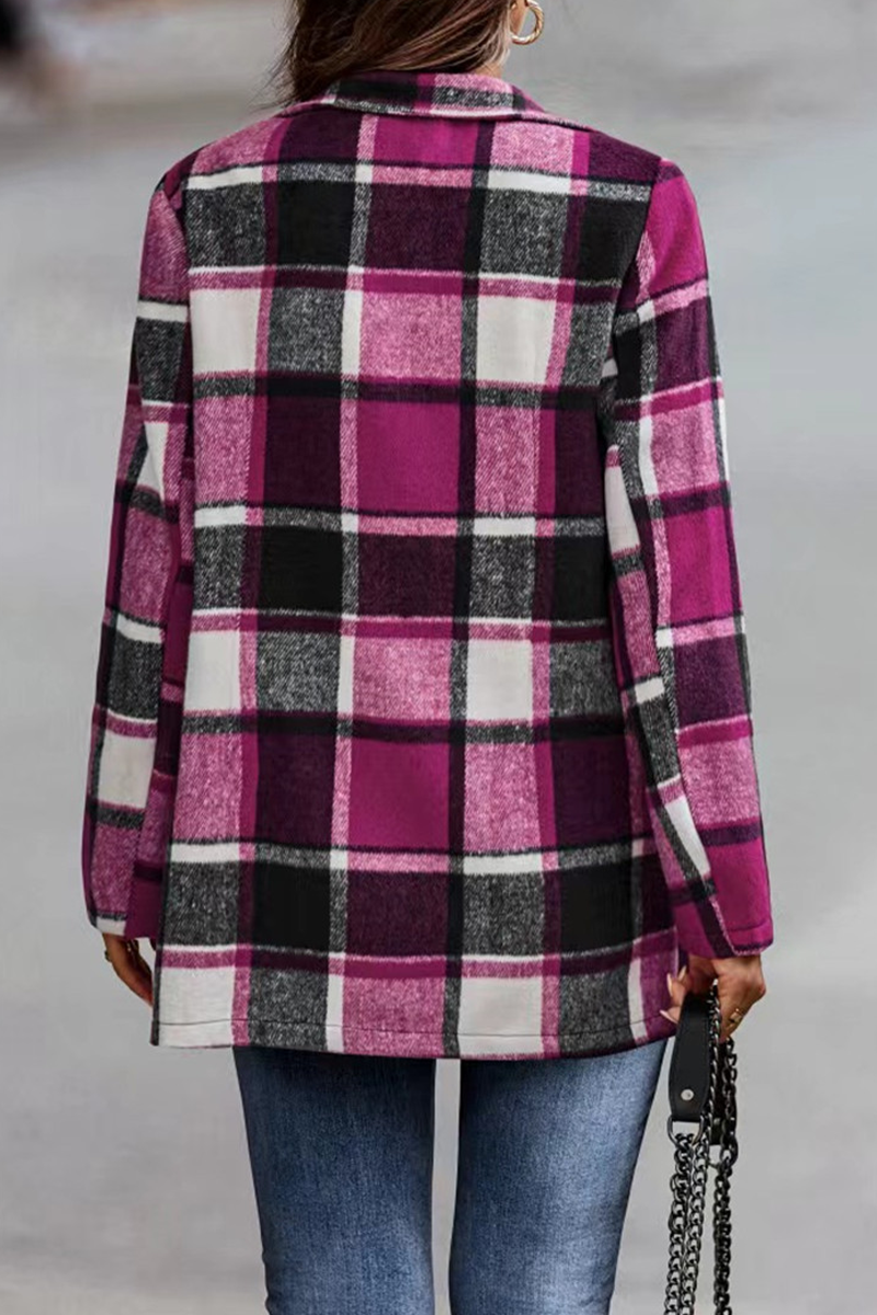 Kaynafashions - Fashion Plaid Patchwork Turndown Collar Outerwear