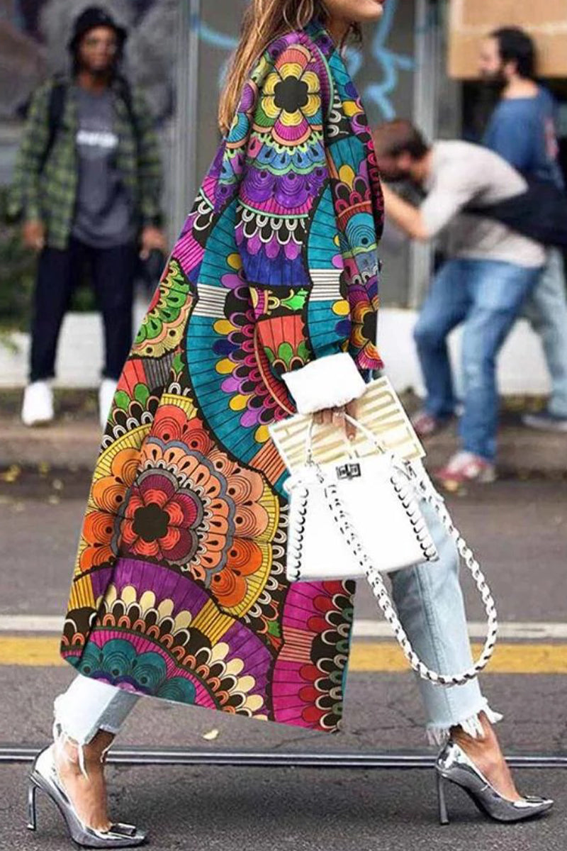 Kaynafashions - Street Print Patchwork Turndown Collar Outerwear
