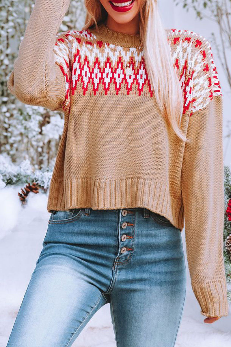 Kaynafashions - Street Geometric Patchwork O Neck Tops