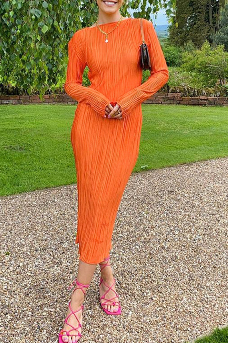 Kaynafashions - Casual Solid Patchwork O Neck Pencil Skirt Dresses