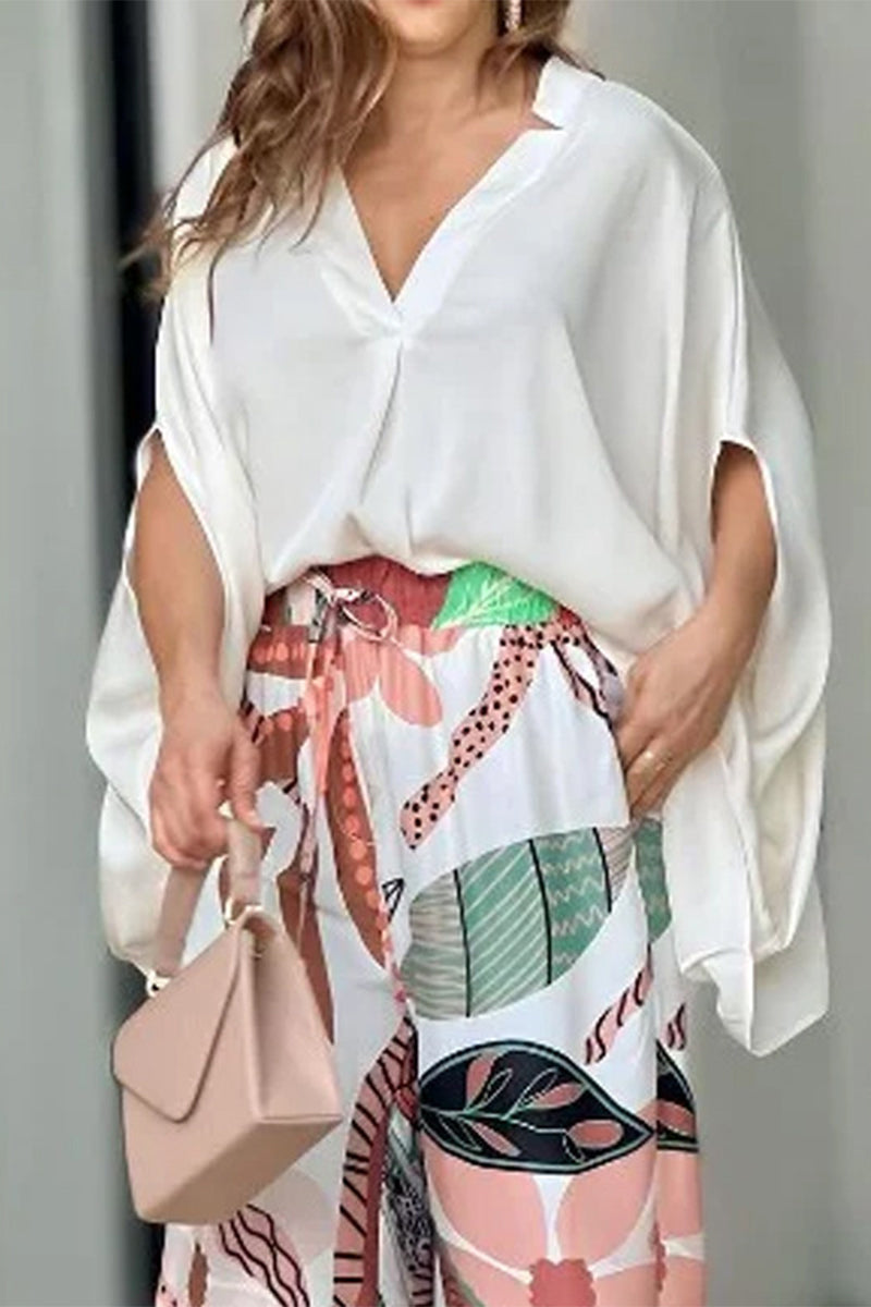 Kaynafashions - Celebrities Elegant Floral Fold V Neck Two Pieces