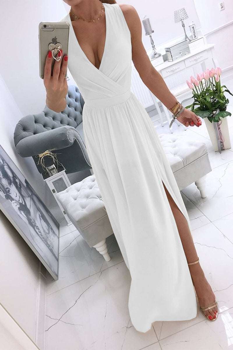 Kaynafashions - Sexy Simplicity Solid Slit V Neck Princess Dresses(6 Colors)
