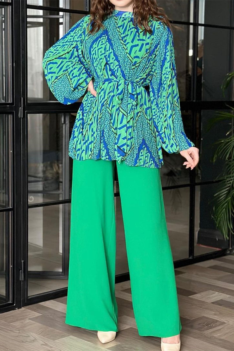 Kaynafashions - Elegant Geometric Print Fold Half A Turtleneck Long Sleeve Two Pieces