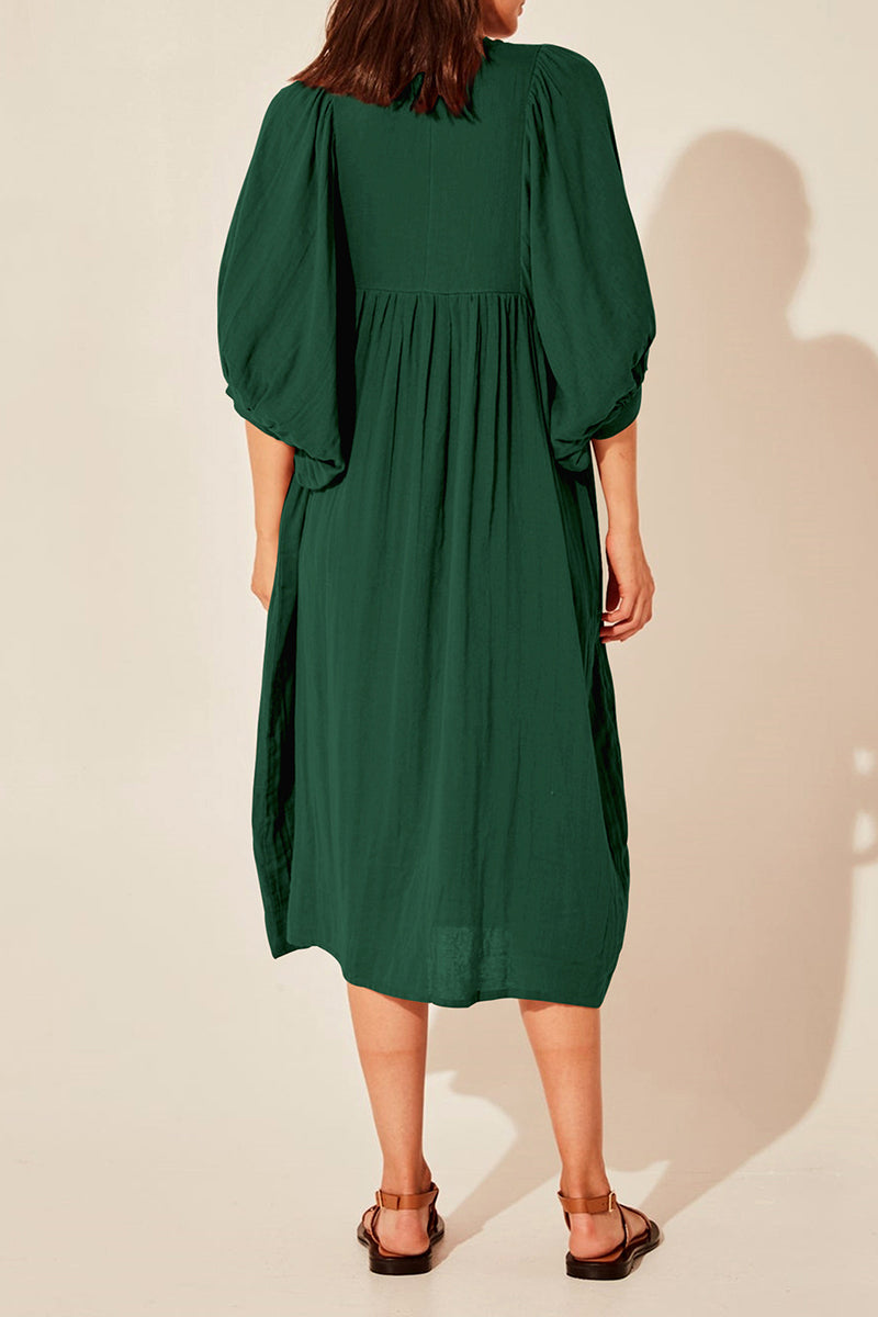 Kaynafashions - Casual Daily Solid Fold O Neck Pleated Dresses(4 Colors)