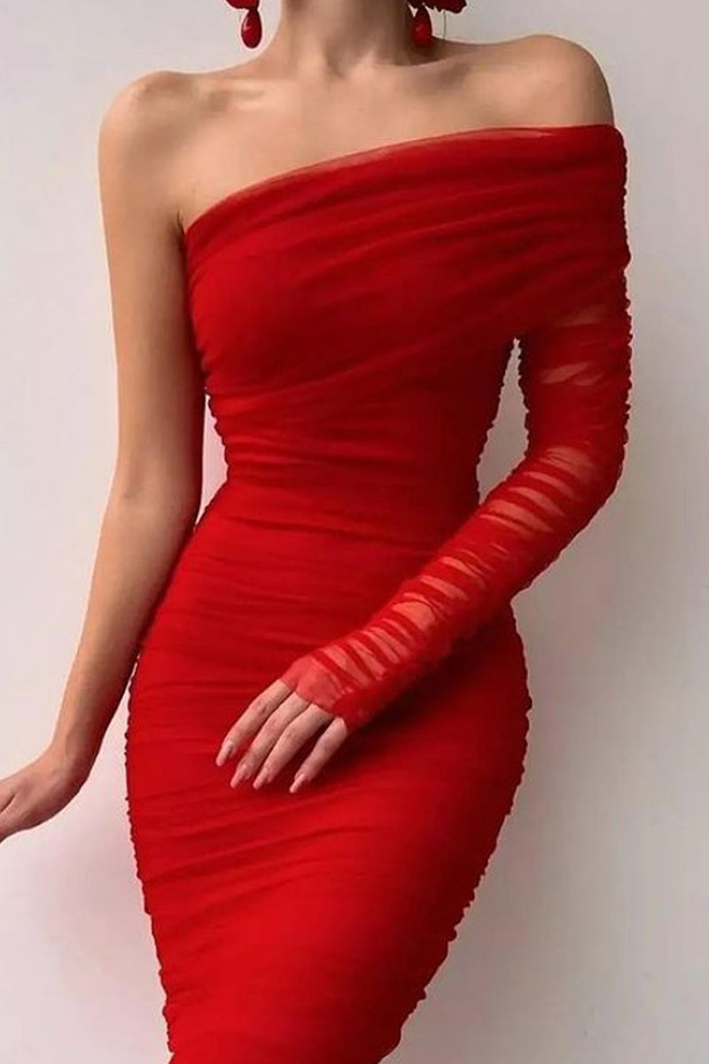 Kaynafashions - Sexy Formal Solid Patchwork Oblique Collar Evening Dress Dresses