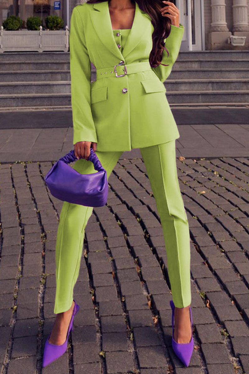 Kaynafashions - Casual Solid Patchwork Turn-back Collar Long Sleeve Two Pieces