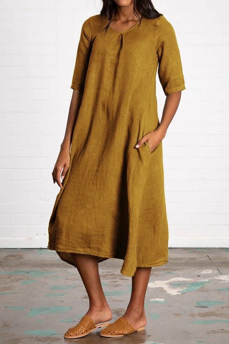 Kaynafashions - Casual Solid Pocket O Neck A Line Dresses