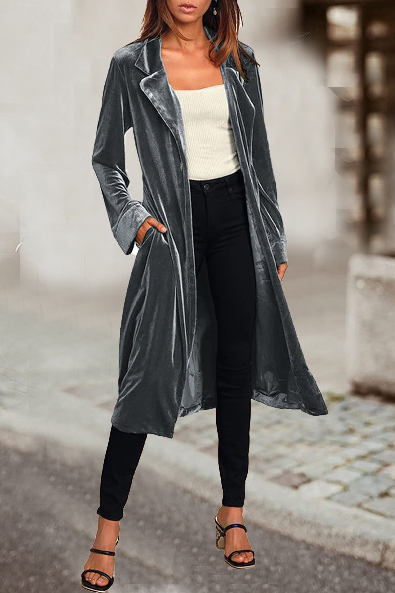 Kaynafashions - British Style Elegant Solid Pocket Turn-back Collar Outerwear