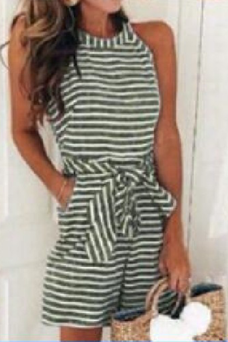 Kaynafashions - Casual Patchwork Bandage With Belt O Neck Loose Jumpsuits(5 Colors)