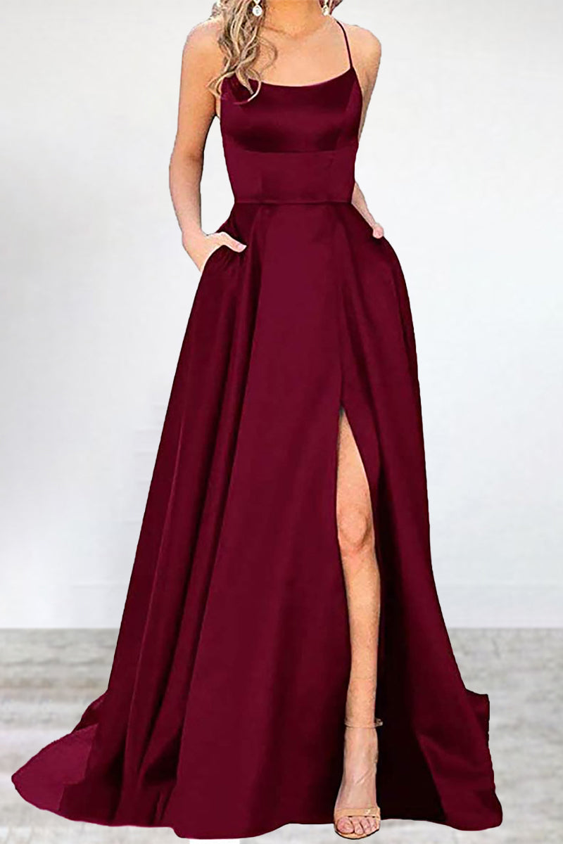Kaynafashions - Sexy Formal Solid High Opening U Neck Evening Dress Dresses(16 Colors)