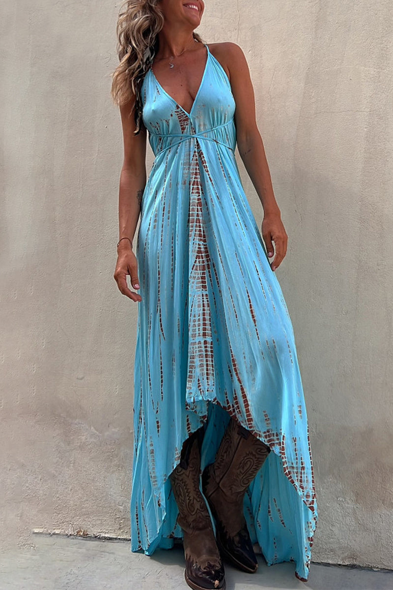 Kaynafashions - Sexy Vacation Geometric Frenulum Sling Dress Dresses