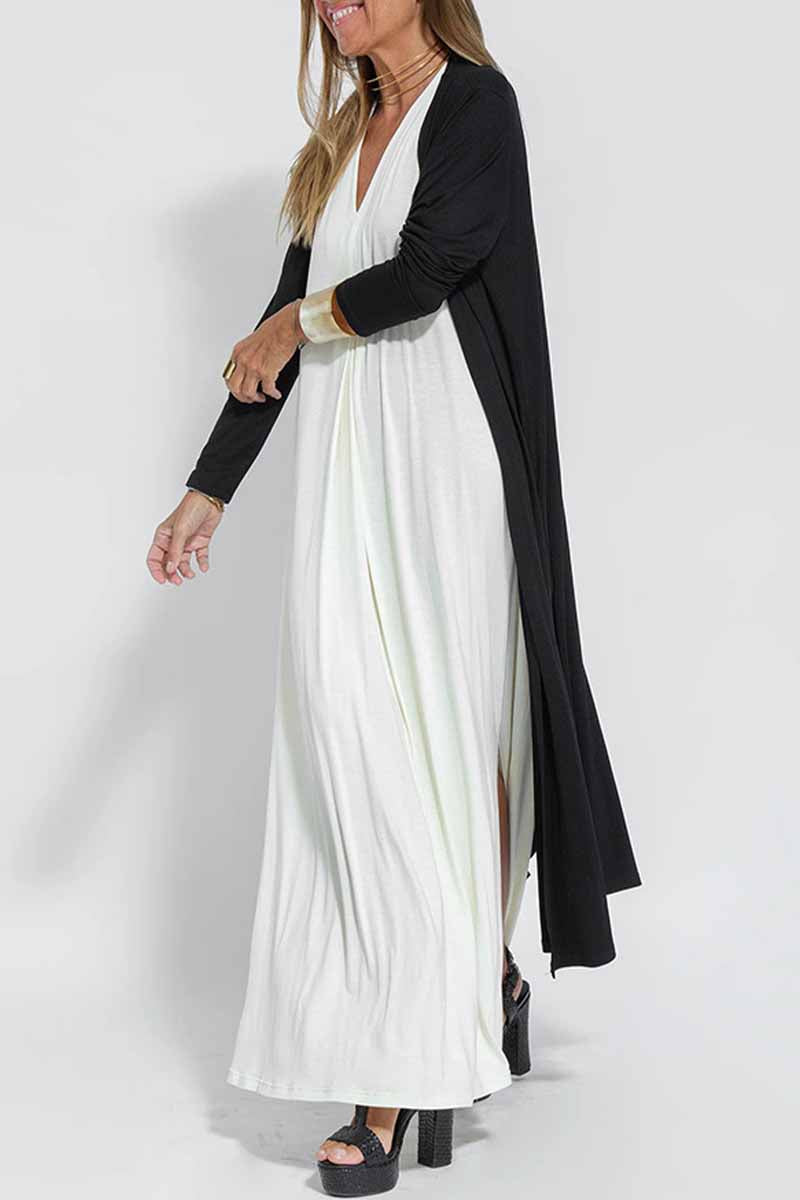 Kaynafashions - Street Solid Slit Cardigan Collar Outerwear