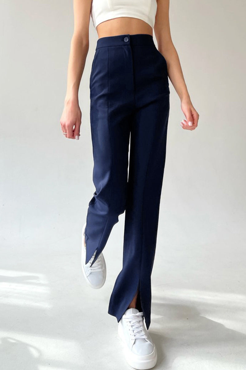 Kaynafashions - Casual Simplicity Solid Slit Solid Color Regular Straight Solid Color Bottoms