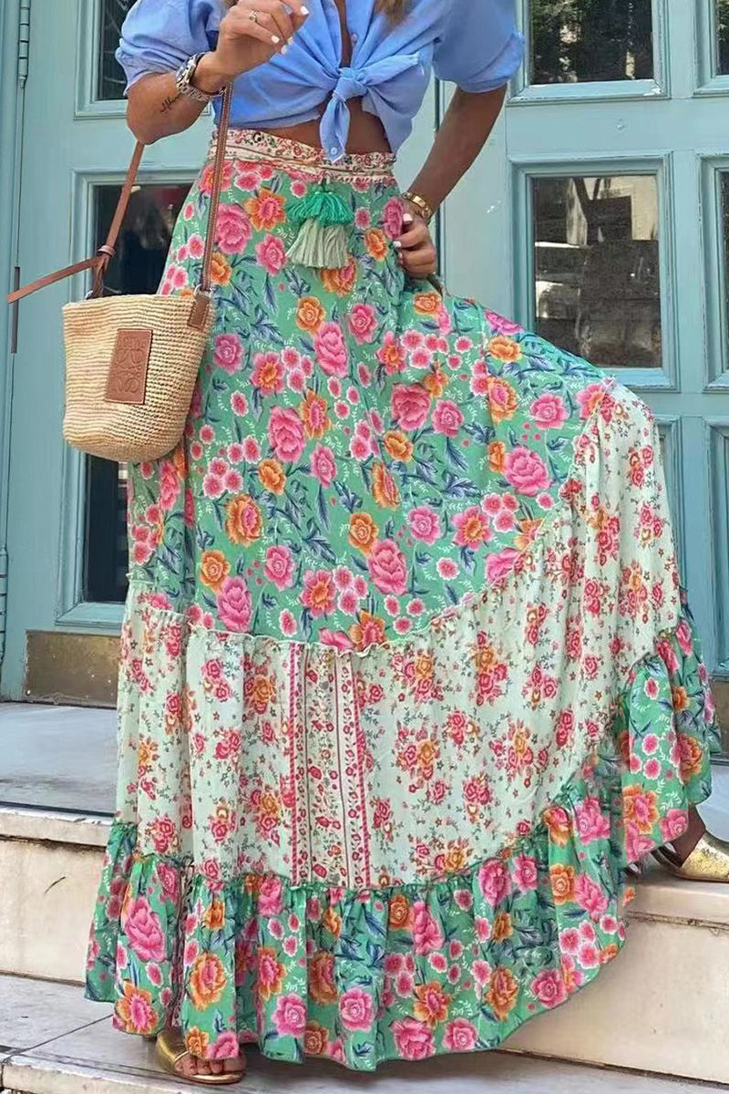 Kaynafashions - Casual Vacation Floral Patchwork Loose High Waist Type A Full Print Bottoms