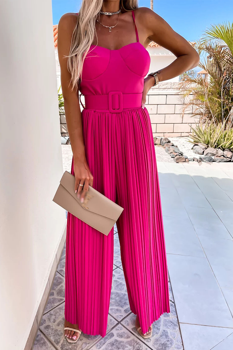 Kaynafashions - Street Solid Patchwork Spaghetti Strap Loose Jumpsuits(5 Colors)