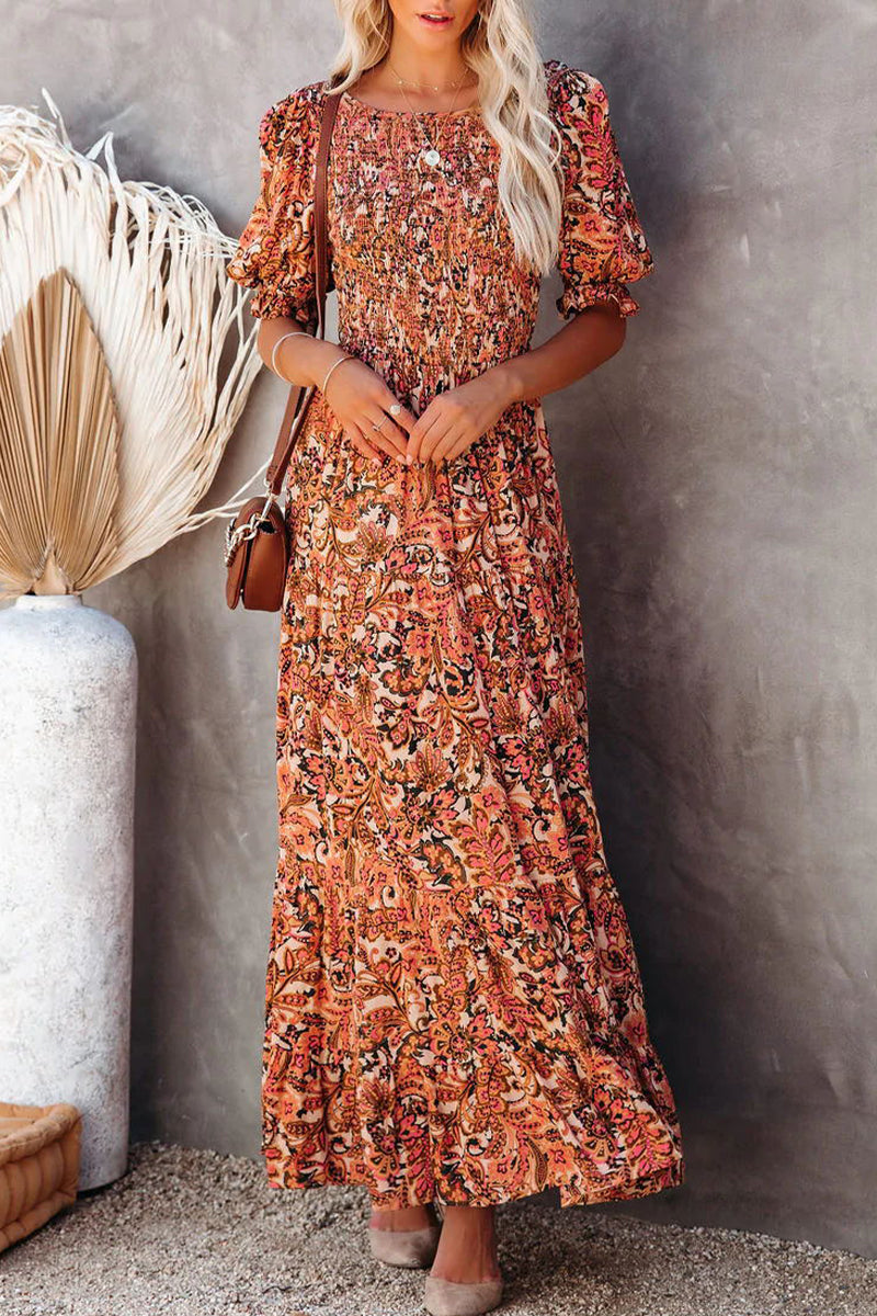 Kaynafashions - Sweet Elegant Print Patchwork Backless U Neck A Line Dresses