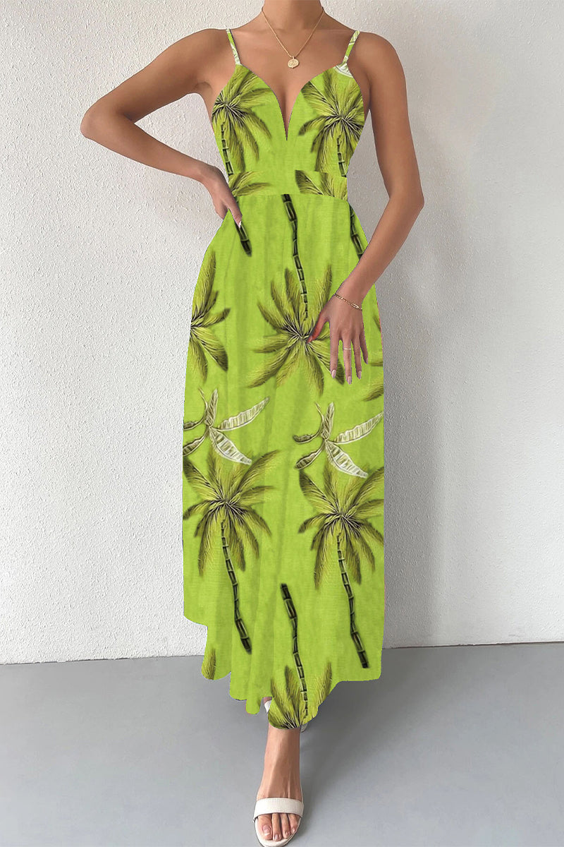 Kaynafashions - Elegant Floral Draw String V Neck Sling Dress Dresses(6 Colors)