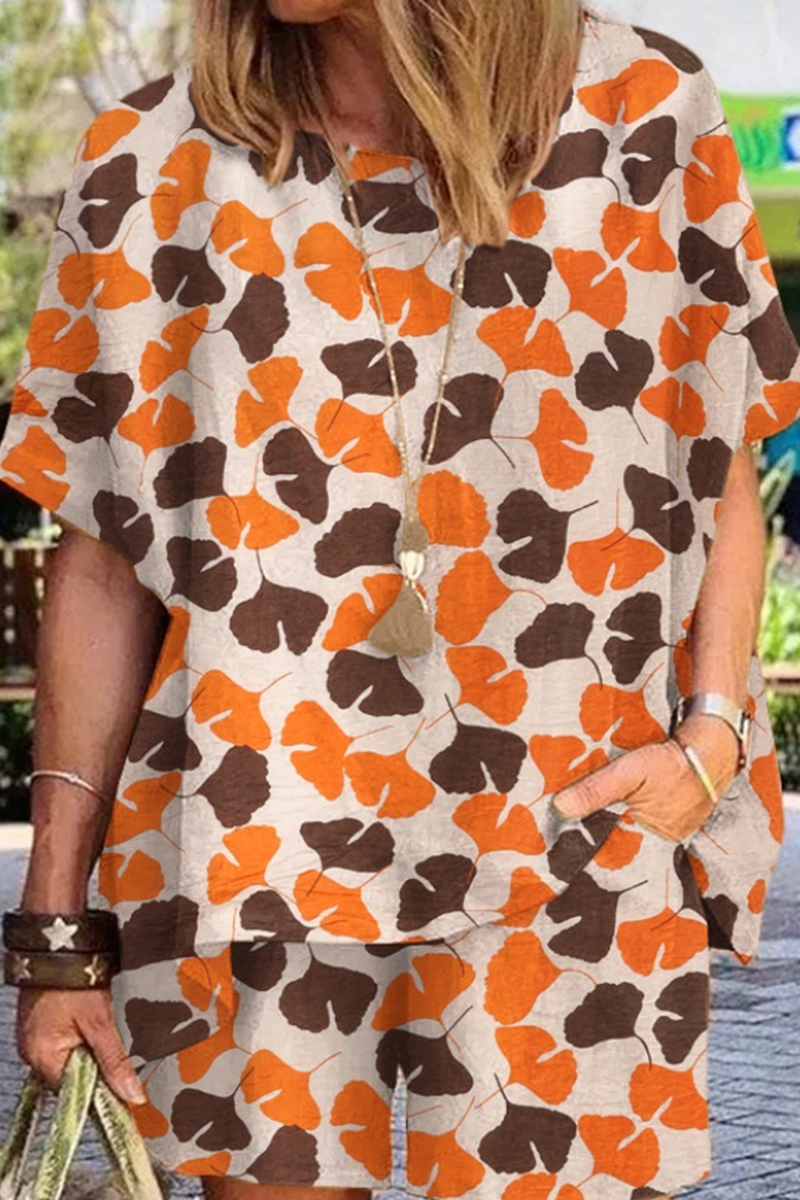 Kaynafashions - Casual Print Split Joint O Neck Short Sleeve Two Pieces(6 colors)