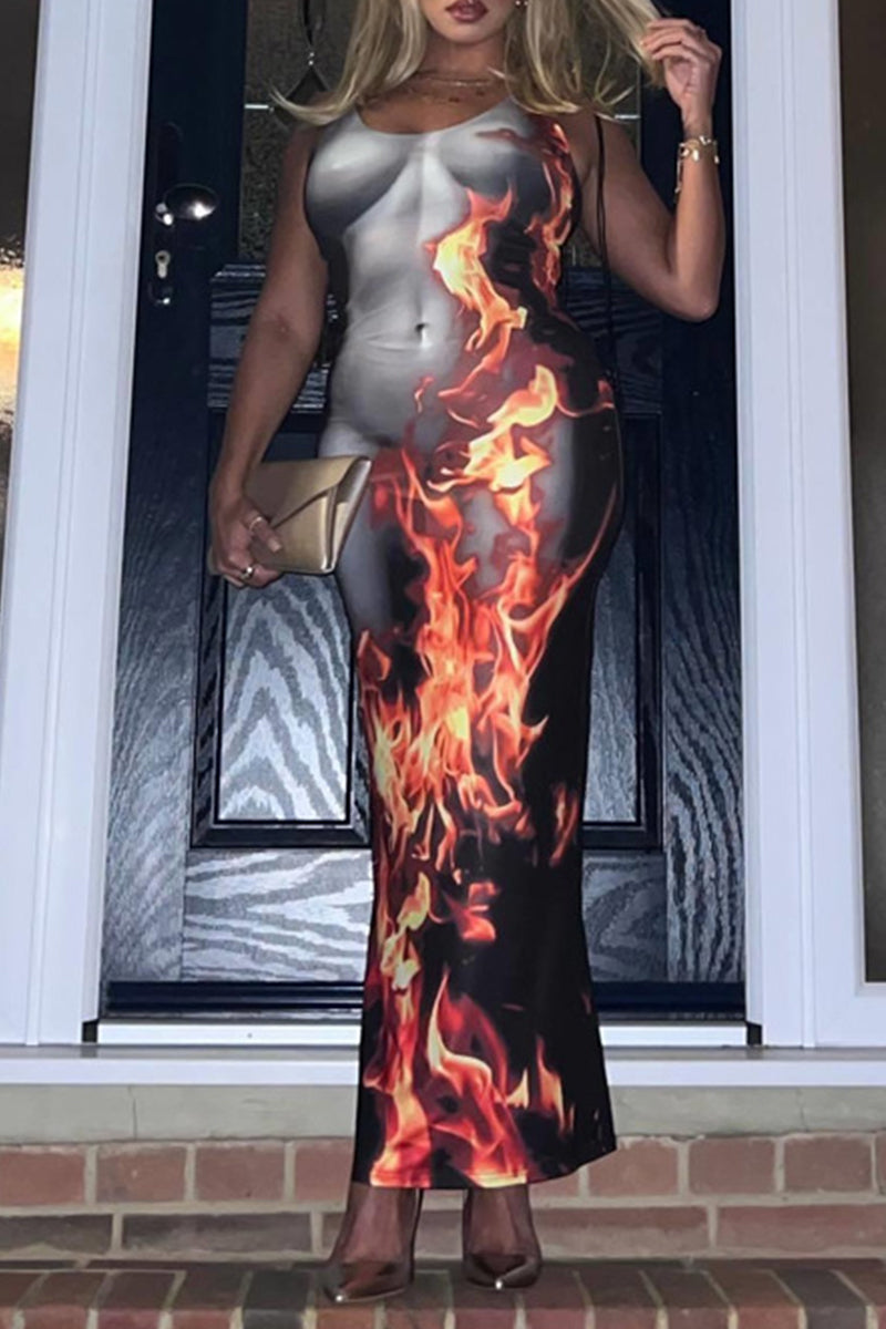 Kaynafashions - Sexy Party Print V Neck Wrapped Skirt Dresses