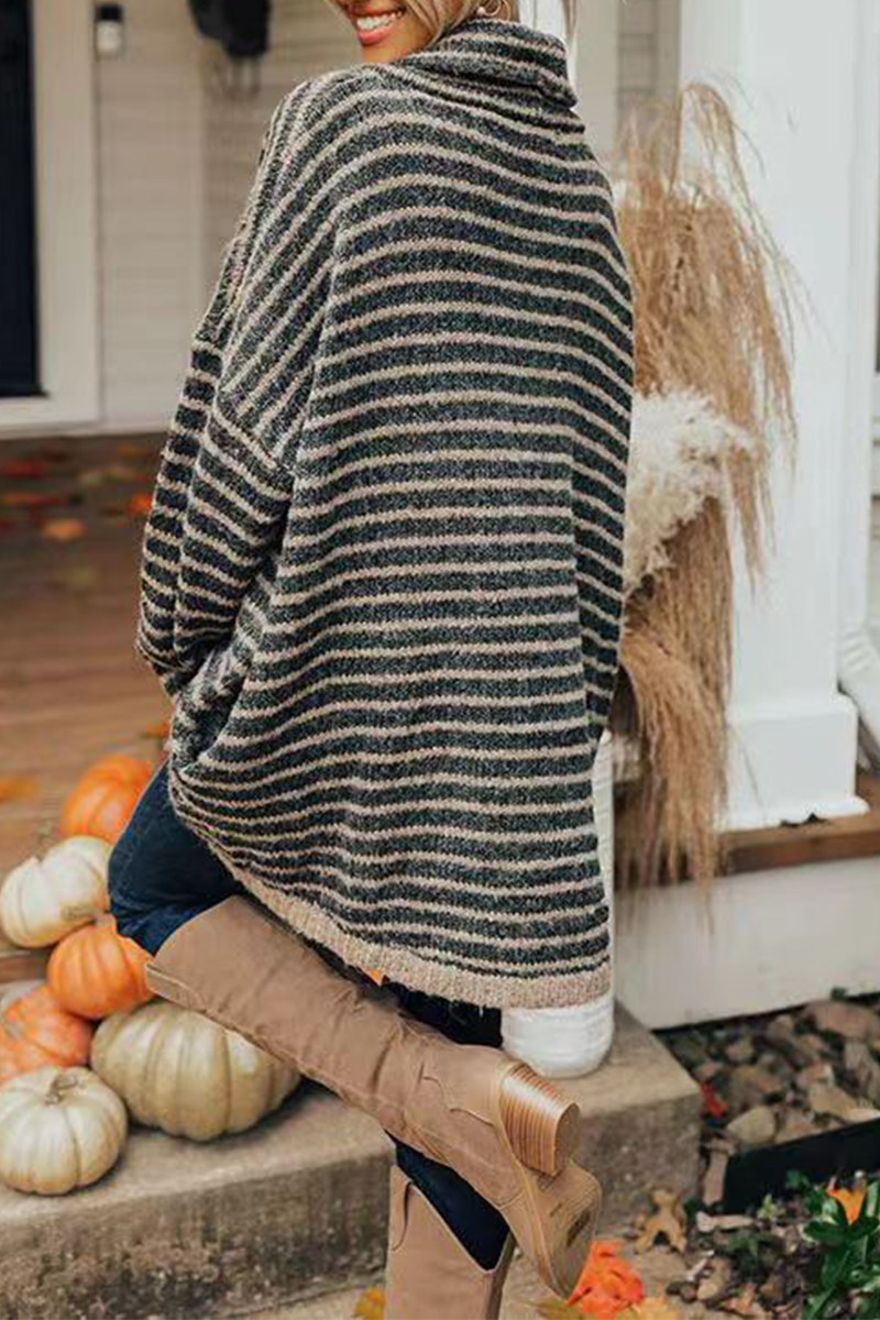 Kaynafashions - Casual Striped Patchwork Turtleneck Sweaters(4 Colors)