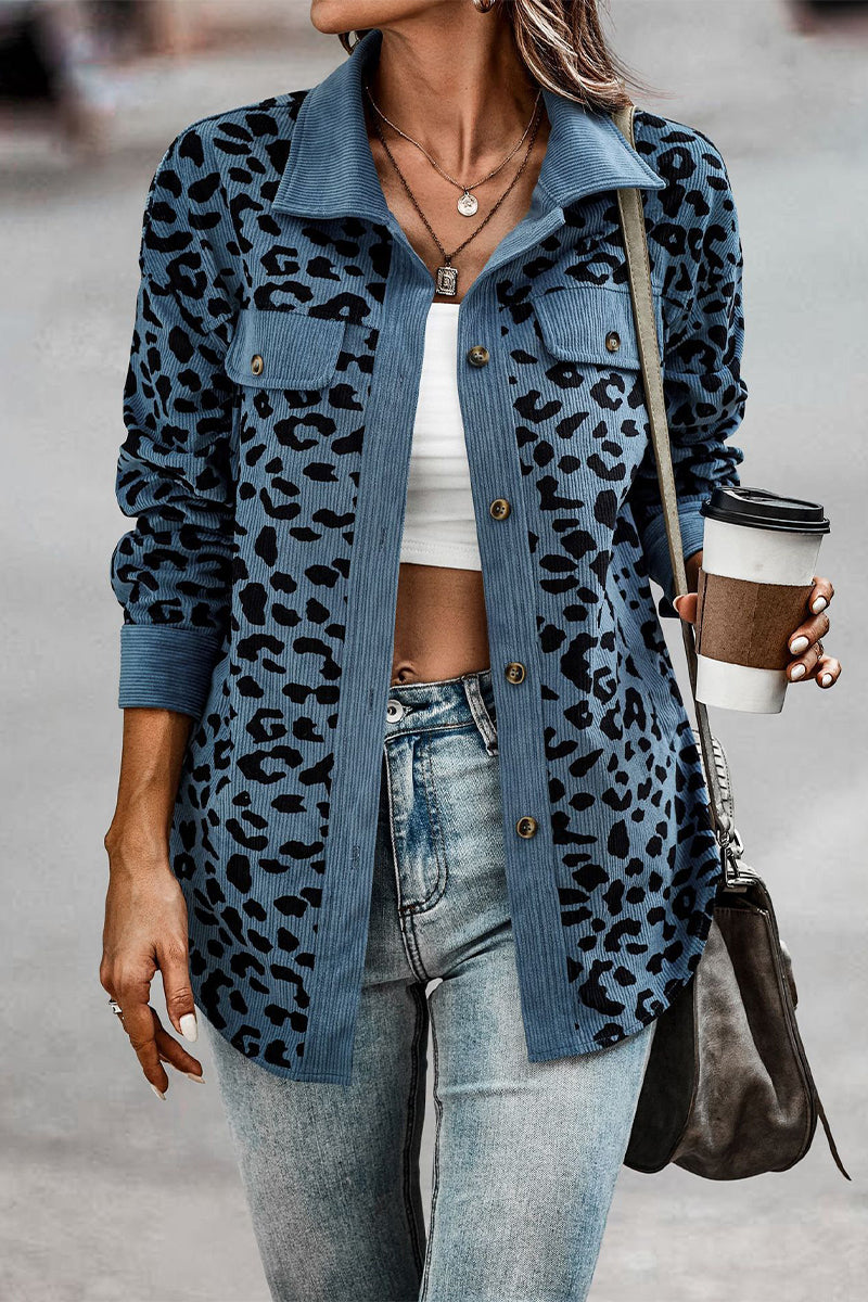 Kaynafashions - Casual Sweet Leopard Pocket Turndown Collar Tops