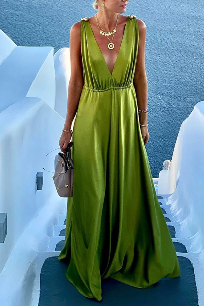 Kaynafashions - Sexy Elegant Solid Solid Color V Neck A Line Dresses(3 Colors)