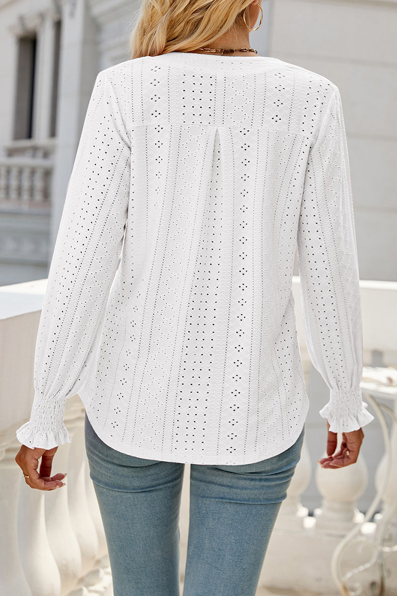 Kaynafashions - Casual Solid Hollowed Out Stringy Selvedge V Neck Tops