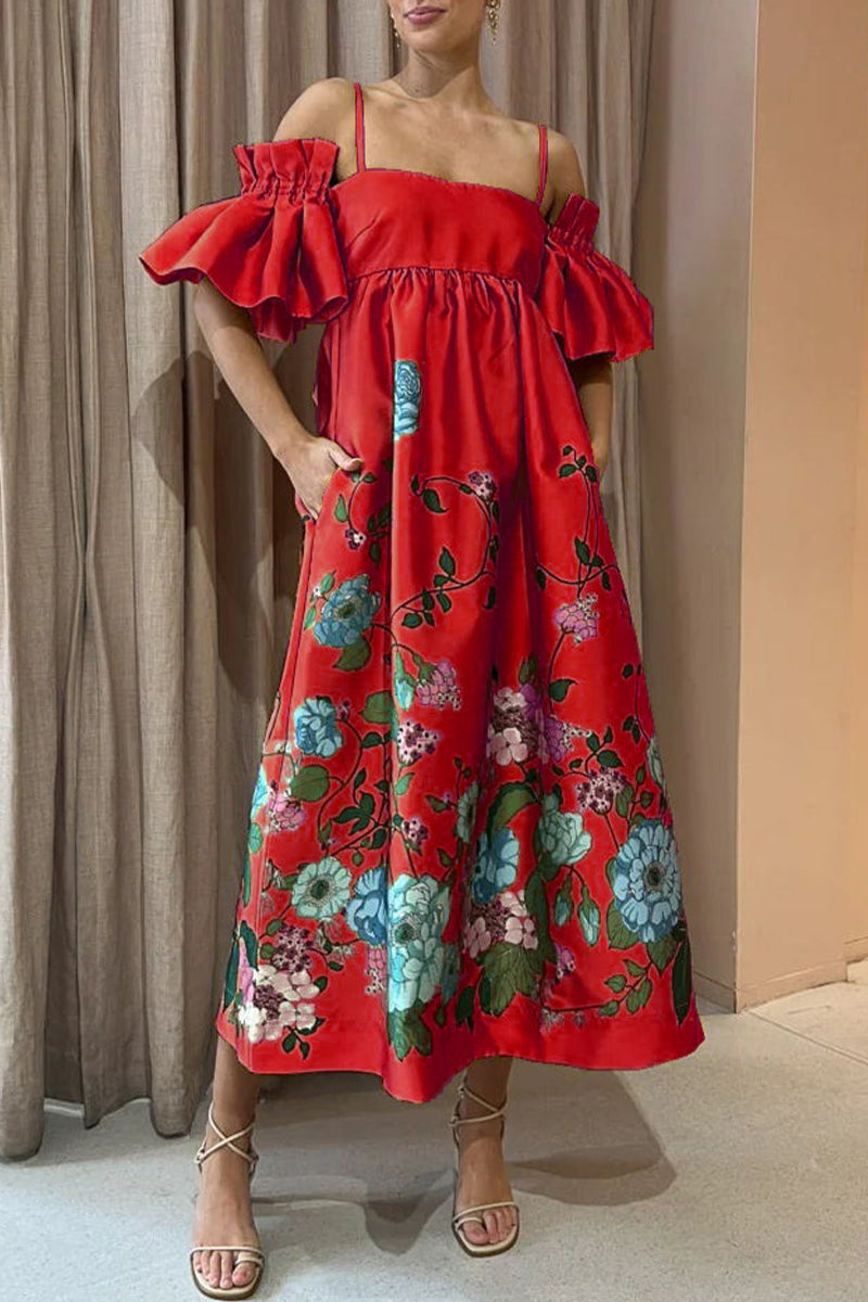 Kaynafashions - Casual Floral Pocket Off the Shoulder A Line Dresses