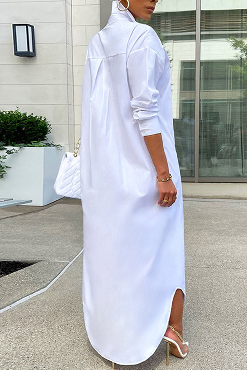 Kaynafashions - Casual Solid Patchwork Buckle Turndown Collar Tops