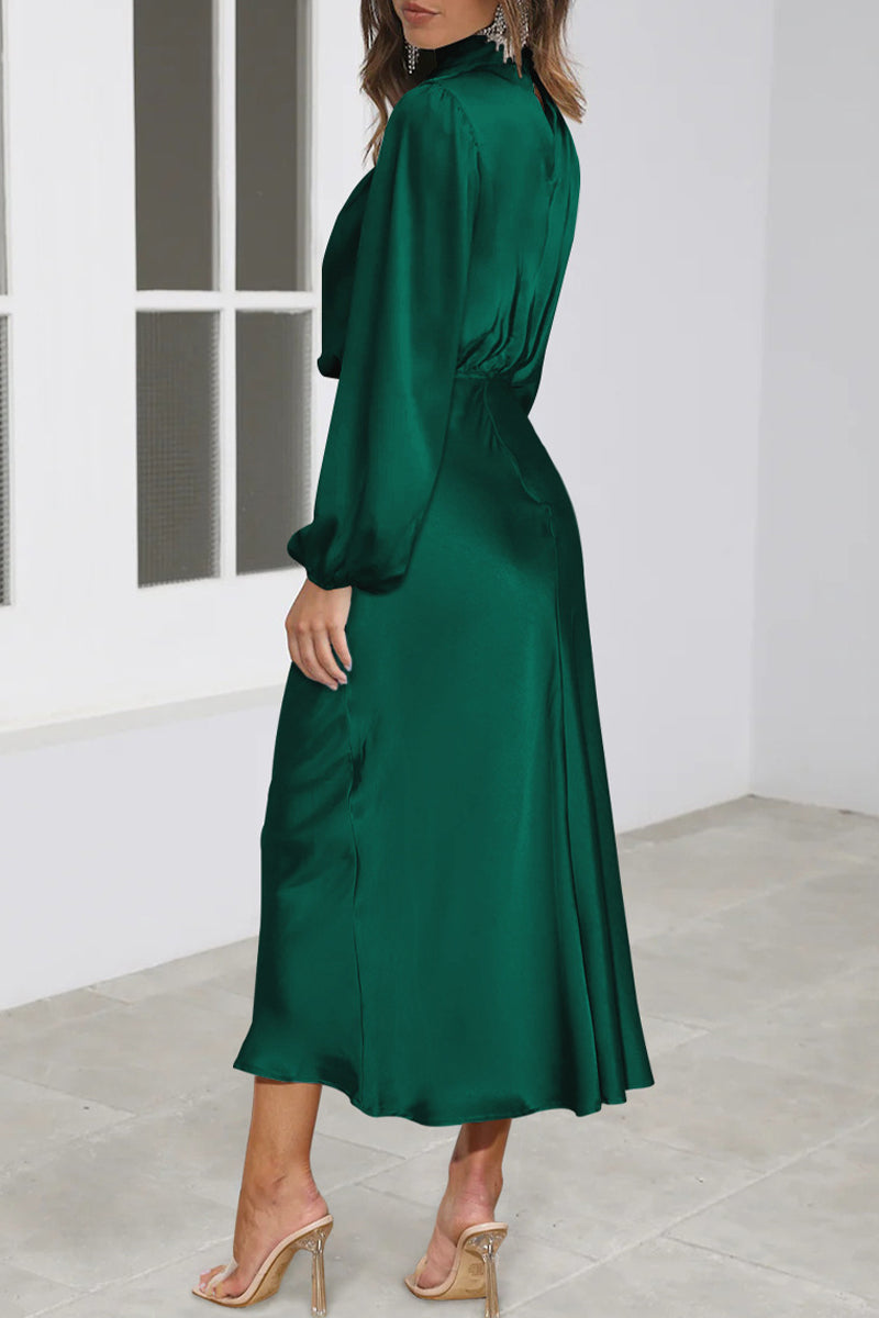 Kaynafashions - Elegant Solid Fold Half A Turtleneck Dresses
