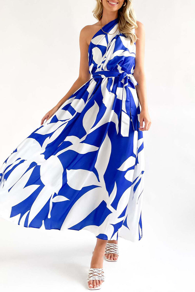 Kaynafashions - Street College Geometric Printing Oblique Collar Sleeveless Dress Dresses