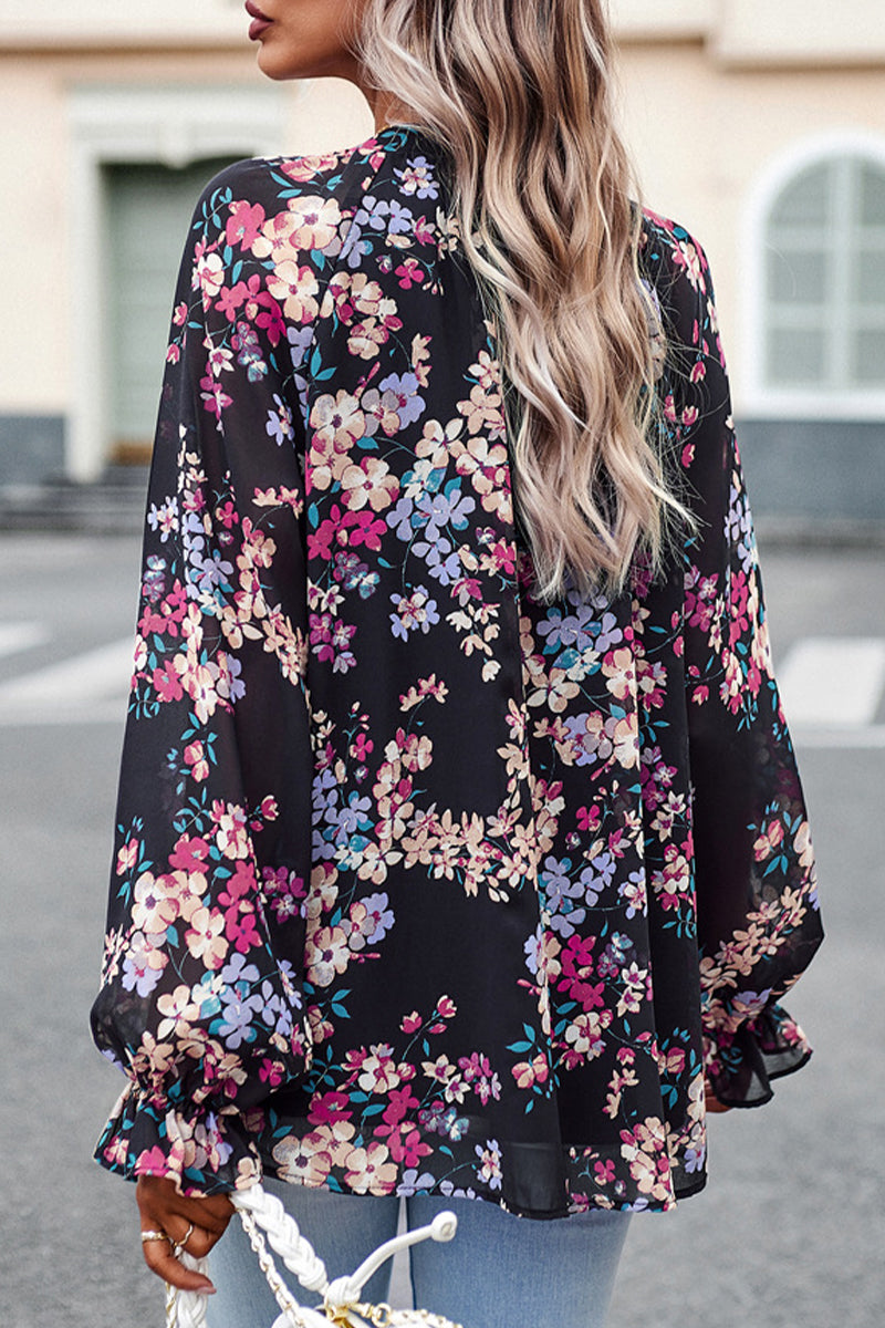 Kaynafashions - Sweet Elegant Floral Buttons V Neck Tops