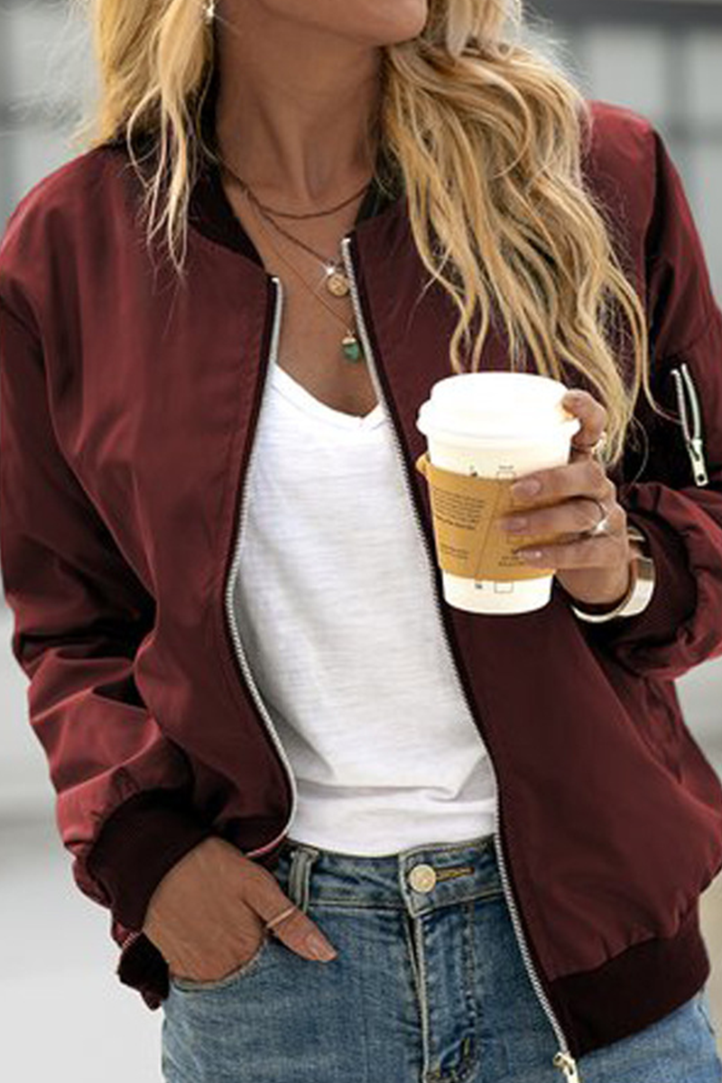 Kaynafashions - Fashion Solid Patchwork Zipper Collar Outerwear(3 colors)