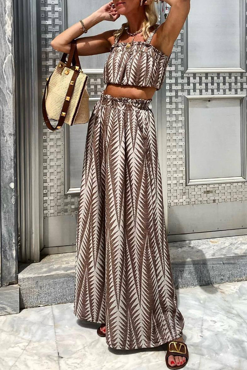 Kaynafashions - Casual College Geometric Print Patchwork Sleeveless Two Pieces