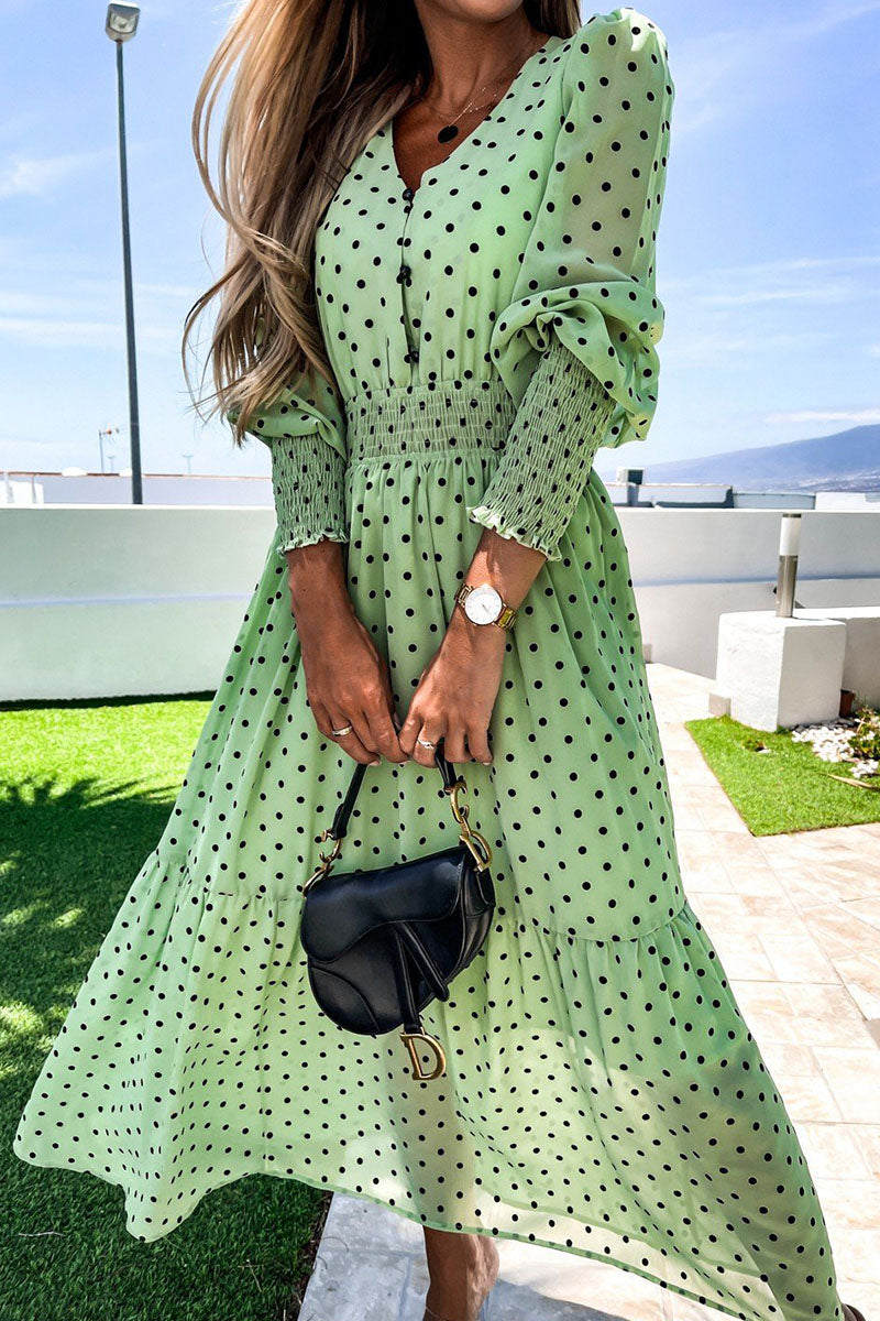 Kaynafashions - Fashion Street Polka Dot Patchwork V Neck Waist Skirt Dresses