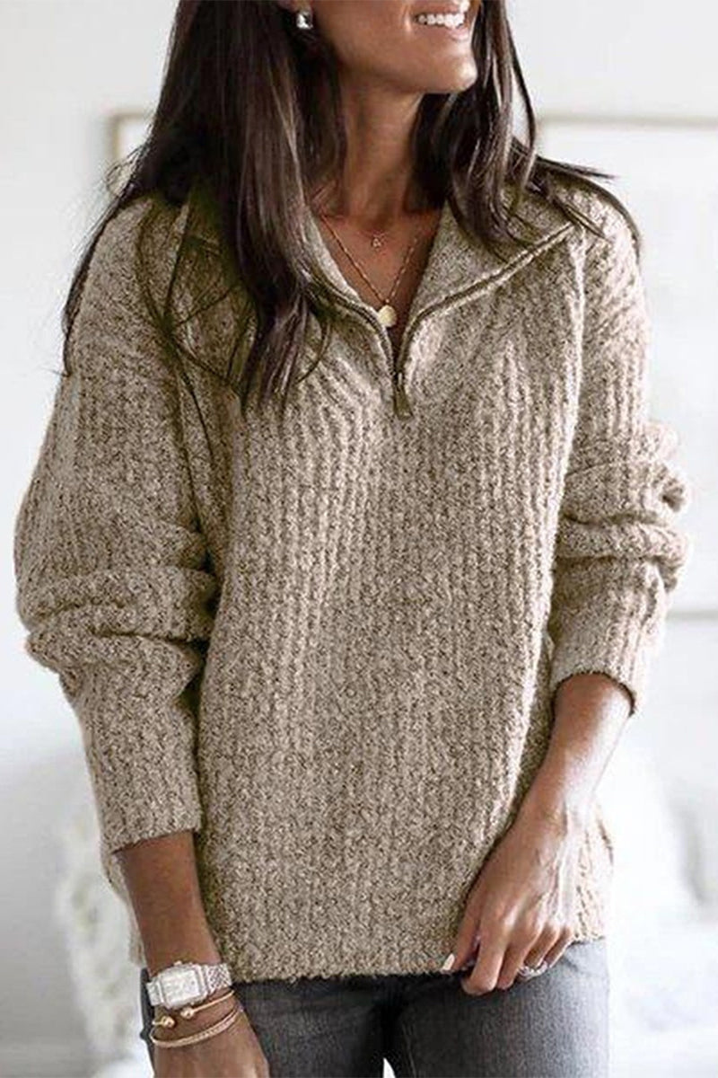 Kaynafashions - Casual Solid Zipper Zipper Collar Sweaters(6 Colors)