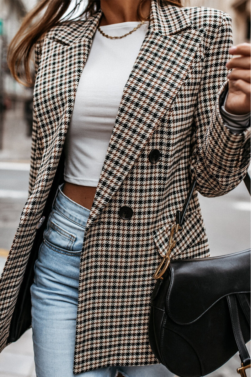 Kaynafashions - Work Elegant Plaid Print Printing Turn-back Collar Outerwear