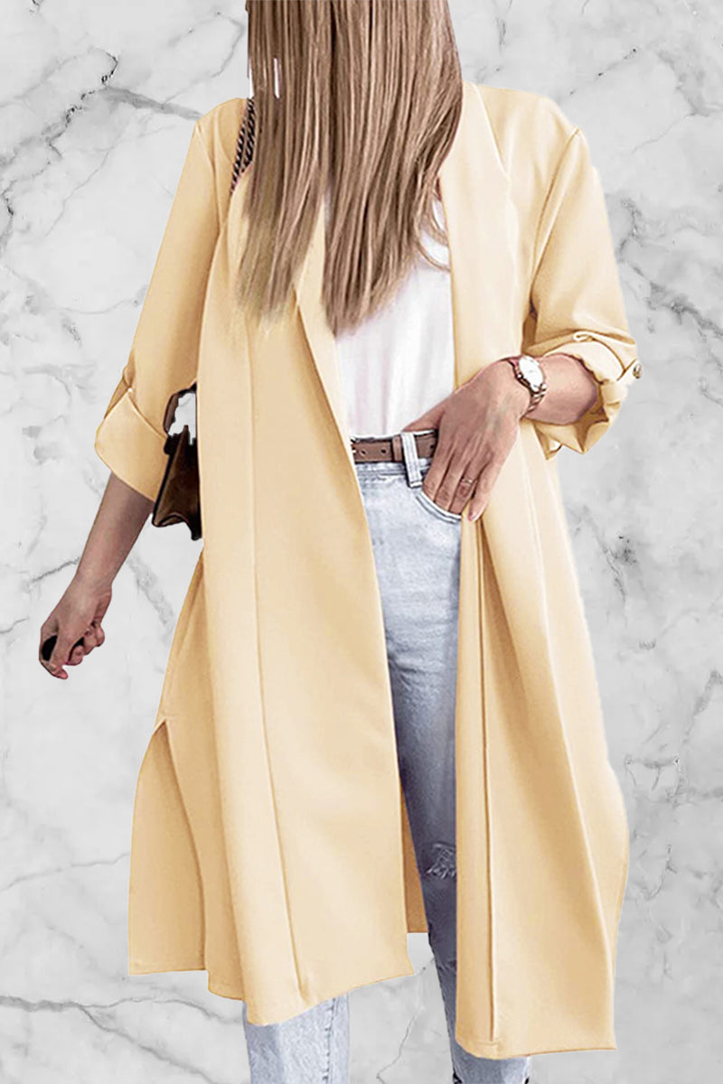 Kaynafashions - Fashion Elegant Solid Slit Turndown Collar Outerwear