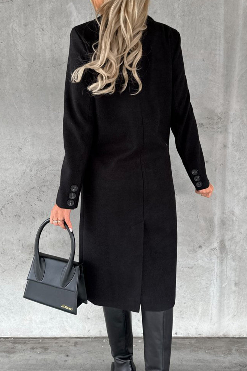 Kaynafashions - Elegant Solid Buttons Turndown Collar Outerwear