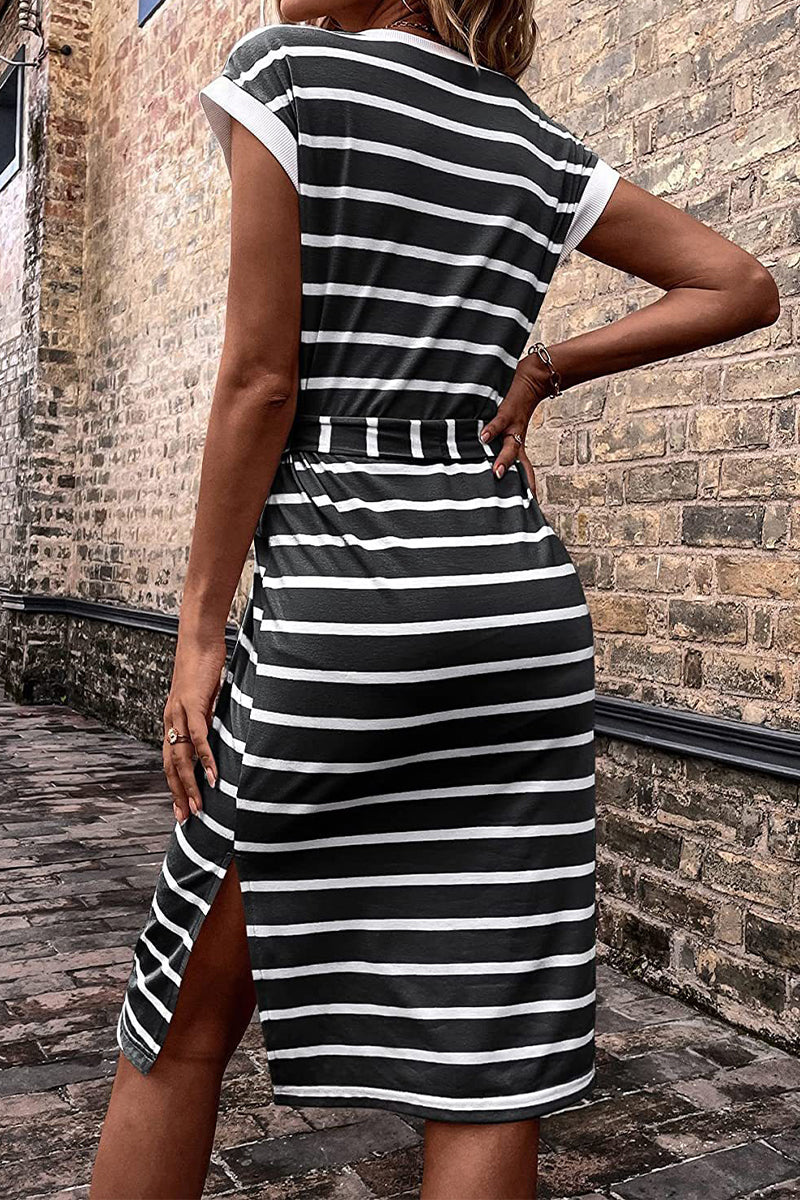 Kaynafashions - Casual Simplicity Striped Frenulum Printed Dress Dresses